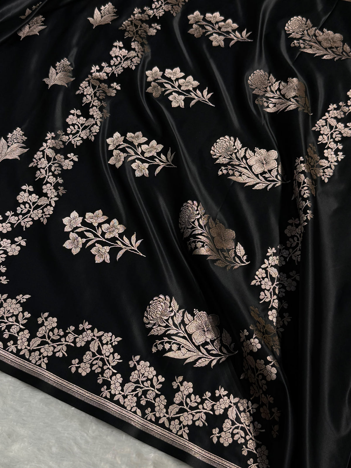 Banarasi Mashru Satin Silk Saree Boota Pattern Black Shades MSK24