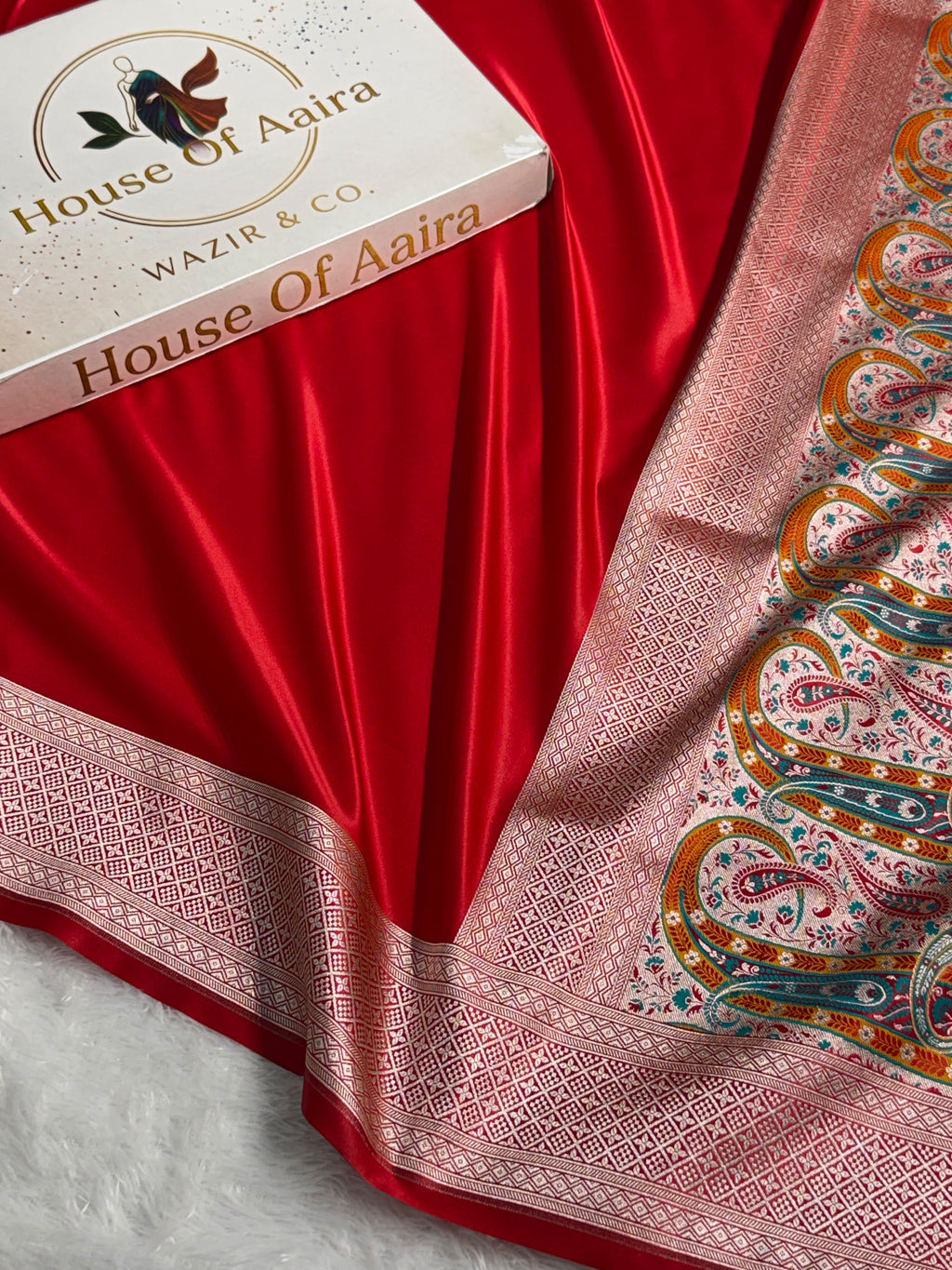 Banarasi Satin Katan Silk Saree Plain body with Minakari Pallu Pattern in Red Shades SK17