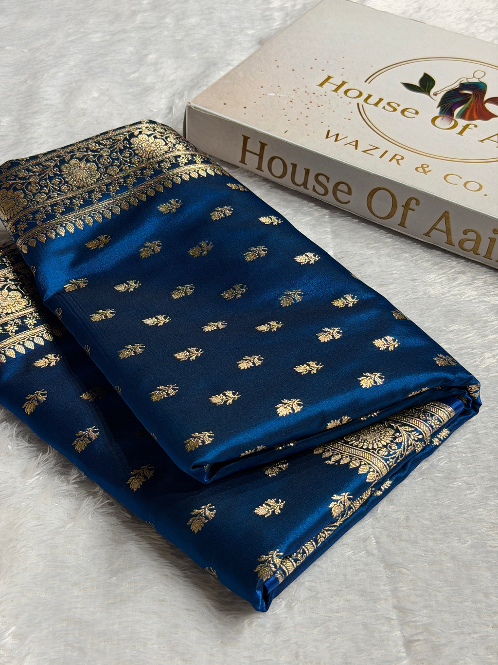 Banarasi Satin Silk Saree Cross Pattern in German Blue Shades SS02