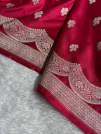 Banarasi Mashru Satin Silk Saree Floral Booti Scallop Pattern In Rani Pink Shades MSC07