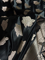 Banarasi Mashru Satin Silk Saree Boota Pattern Black Shades MSK15