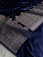 Banarasi Mashru Satin Silk Saree with Scallop Pattern In Navy Blue Shades MSC02