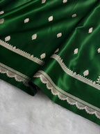 Banarasi Satin Katan Silk Saree Booti Pattern in Bottle Green Shades SK03