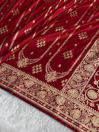 Banarasi Satin Katan Silk Saree Striped Pattern in Maroon Shades SK06