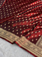 Banarasi Satin Silk Saree Cross Pattern in Maroon Shades SS02