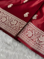 Banarasi Mashru Satin Silk Saree Booti Pattern in Maroon Shades MSK06