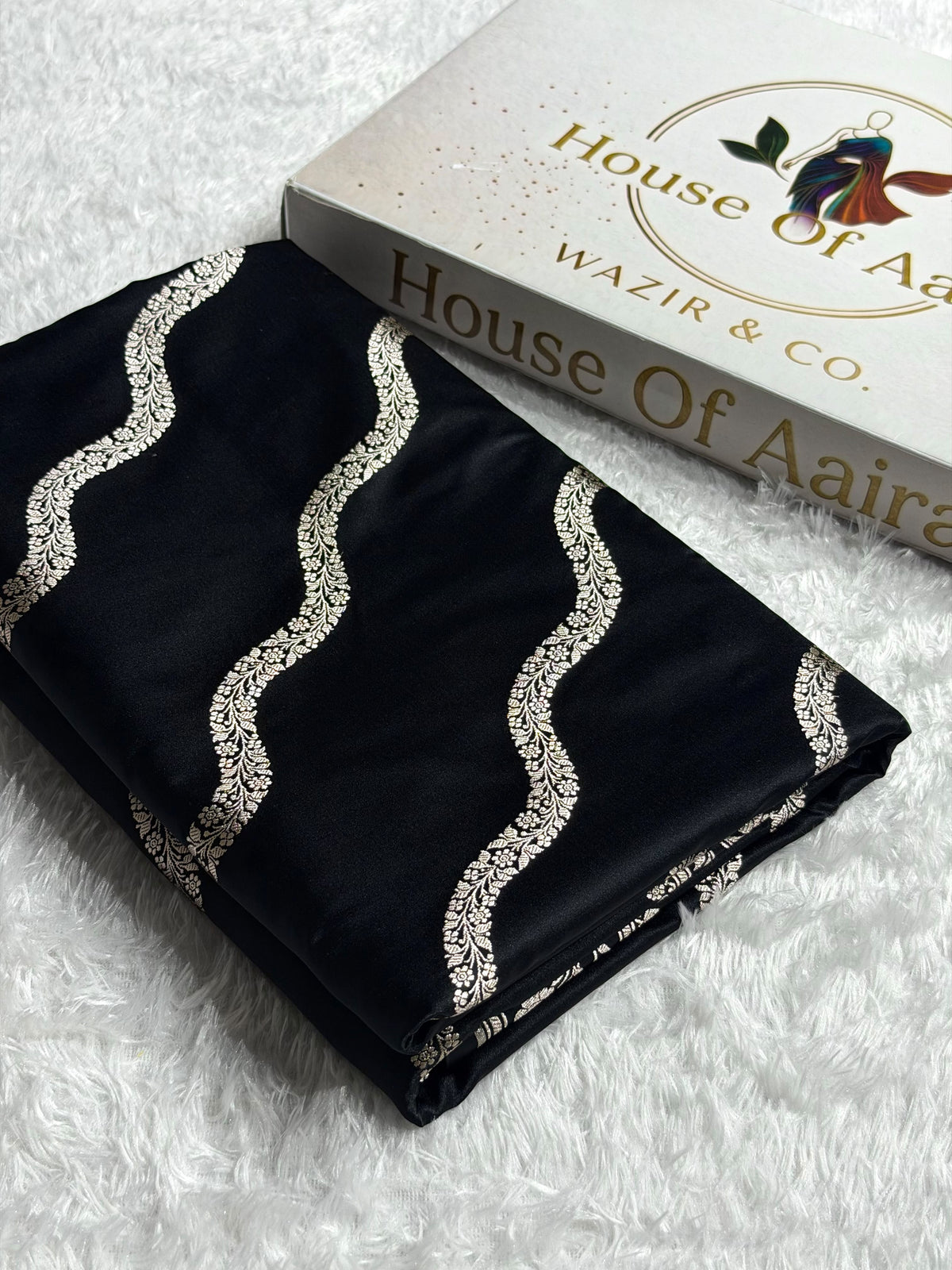Banarasi Mashru Satin Silk Saree Cross Pattern Black Shades MSK12
