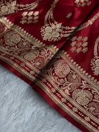 Banarasi Satin Katan Silk Saree Striped Pattern in Maroon Shades SK06