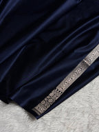 Banarasi Mashru Satin Silk Saree Booti Pattern Navy Blue Shades MSK18