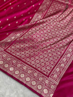 Banarasi Mashru Satin Silk Saree Booti Pattern Rani Pink Shades MSK26