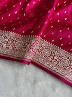 Banarasi Mashru Satin Silk Saree Booti Pattern Cross Rani Shades MSK18