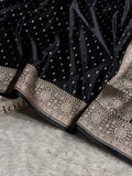 Banarasi Mashru Satin Silk Saree Booti Pattern Black Shades MSK18