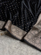 Banarasi Mashru Satin Silk Saree Booti Pattern Black Shades MSK18