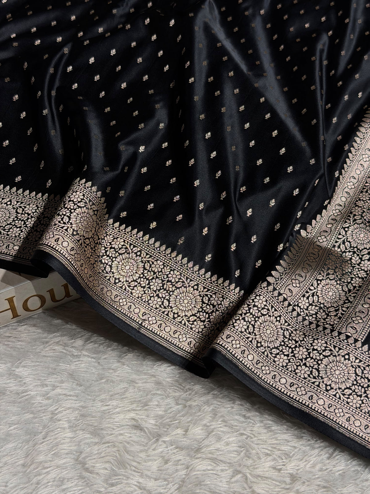 Banarasi Mashru Satin Silk Saree Booti Pattern Black Shades MSK18