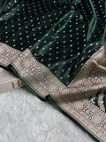Banarasi Mashru Satin Silk Saree Booti Pattern Dark Bottle Green Shades MSK18