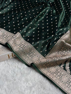 Banarasi Mashru Satin Silk Saree Booti Pattern Dark Bottle Green Shades MSK18