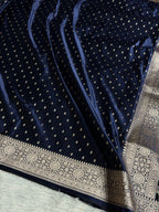 Banarasi Mashru Satin Silk Saree Booti Pattern Navy Blue Shades MSK18