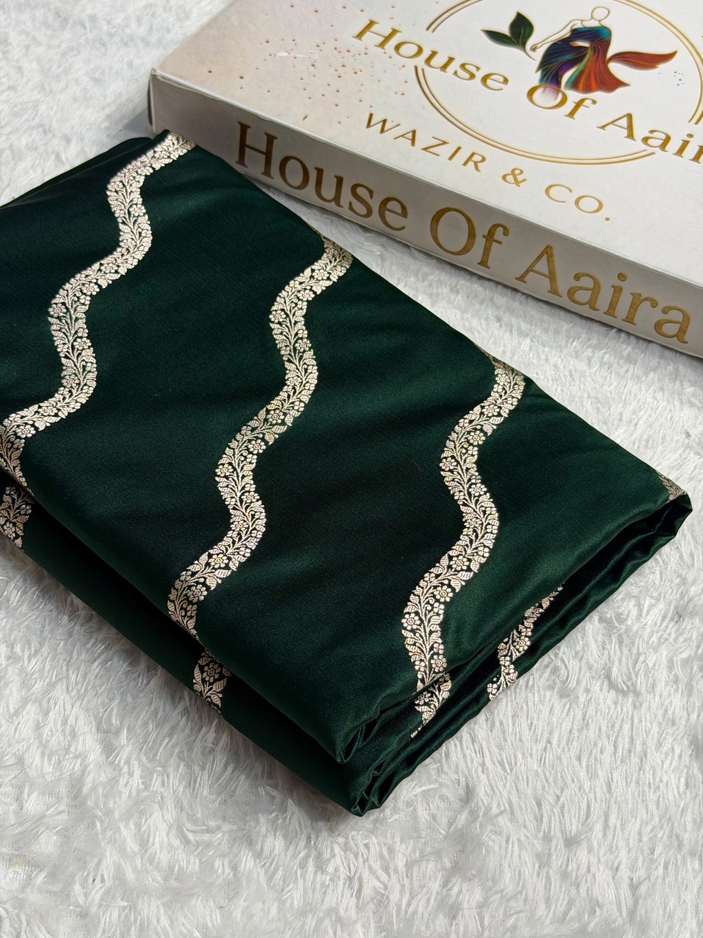 Banarasi Mashru Satin Silk Saree Cross Pattern Bottle Green Shades MSK12