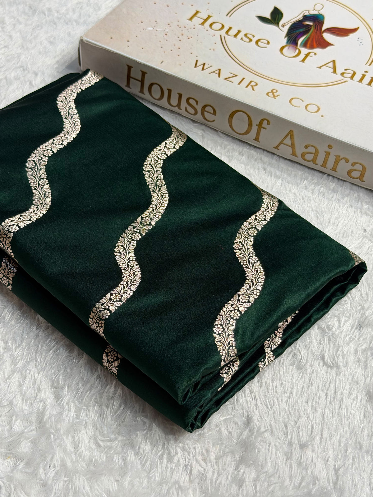 Banarasi Mashru Satin Silk Saree Cross Pattern Bottle Green Shades MSK12