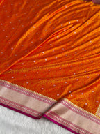 Banarasi Mashru Satin Silk Saree Tanchoi Pattern Contrast Orange with Rani Shades MSK25