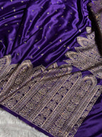 Bridal Banarasi Mashru Satin Silk Saree Skirt Pattern with Swarovski Work in Purple Shades BMSC02