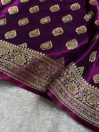 Banarasi Satin Silk Saree Booti Pattern With Swarovski Stone Work in Wine Shades BSS13