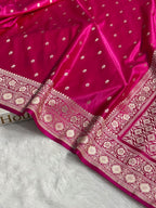 Banarasi Mashru Satin Silk Saree Booti Pattern Rani Pink Shades MSK26