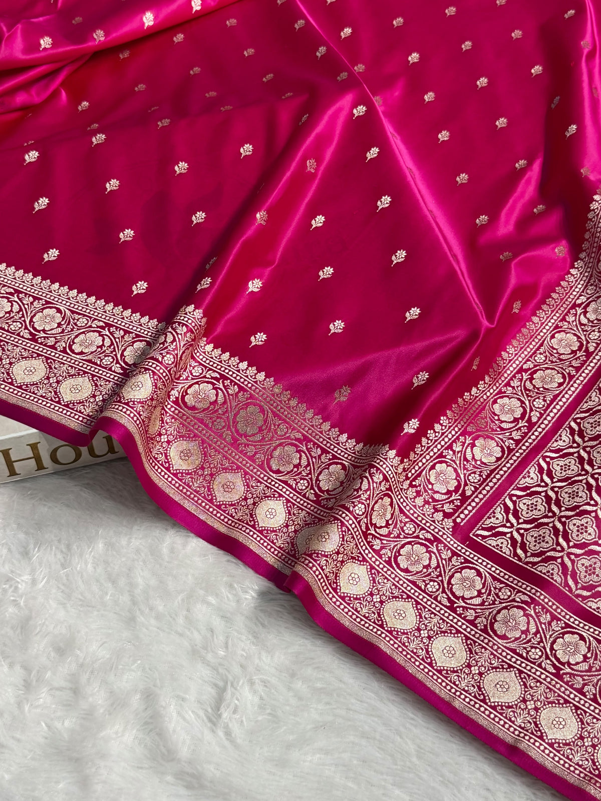 Banarasi Mashru Satin Silk Saree Booti Pattern Rani Pink Shades MSK26