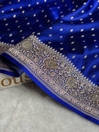 Banarasi Mashru Satin Silk Saree Booti Pattern With Swarovski Stone Work in Royal Blue Shades BMSK18