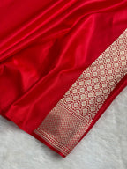 Banarasi Mashru Satin Silk Saree Ghat Pattern Red Shades MSK23