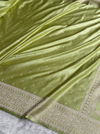 Banarasi Mashru Satin Silk Saree Booti Pattern Pista Shades MSK27