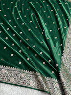 Banarasi Mashru Satin Silk Saree Floral Booti Pattern In Green Shades MSC15