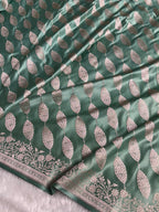 Banarasi Mashru Satin Silk Saree Cross Pattern Sea Green Shades MSK22