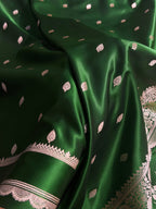 Banarasi Satin Katan Silk Saree Booti Pattern in Bottle Green Shades SK03