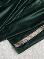 Banarasi Mashru Satin Silk Saree Booti Pattern Dark Bottle Green Shades MSK18