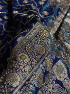 Banarasi Satin Silk Saree With Pearl Aari Work Jaal Pattern in Peacock Shades BSS12