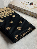 Banarasi Satin Katan Silk Saree Boota Pattern in Black Shades SK04
