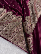 Bridal Banarasi Mashru Satin Silk Saree Skirt Pattern with Swarovski Work in Wine Shades BMSC02