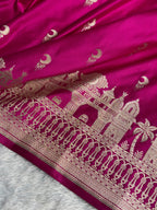Banarasi Mashru Satin Silk Saree Varanasi Ghats and Pattern Pink Shades MSK21