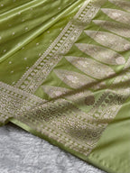 Banarasi Mashru Satin Silk Saree Booti Pattern Pista Shades MSK27