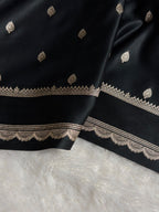 Banarasi Satin Katan Silk Saree Booti Pattern in Black Shades SK03
