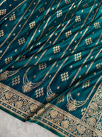 Banarasi Satin Katan Silk Saree Striped Pattern in Peacock Shades SK06