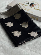 Banarasi Mashru Satin Silk Saree Boota Pattern Black Shades MSK15