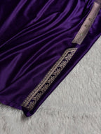 Bridal Banarasi Mashru Satin Silk Saree Skirt Pattern with Swarovski Work in Purple Shades BMSC02