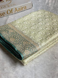 Banarasi Mashru Satin Silk Saree Tanchoi  Pattern Contrast Light Pista & Sea Green Shades MSC04