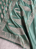 Banarasi Mashru Satin Silk Saree Cross Pattern Sea Green Shades MSK22