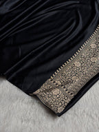 Banarasi Mashru Satin Silk Saree Tanchoi  Pattern in Black Shades MSC04