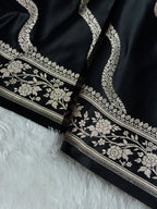 Banarasi Mashru Satin Silk Saree Cross Pattern Black Shades MSK12