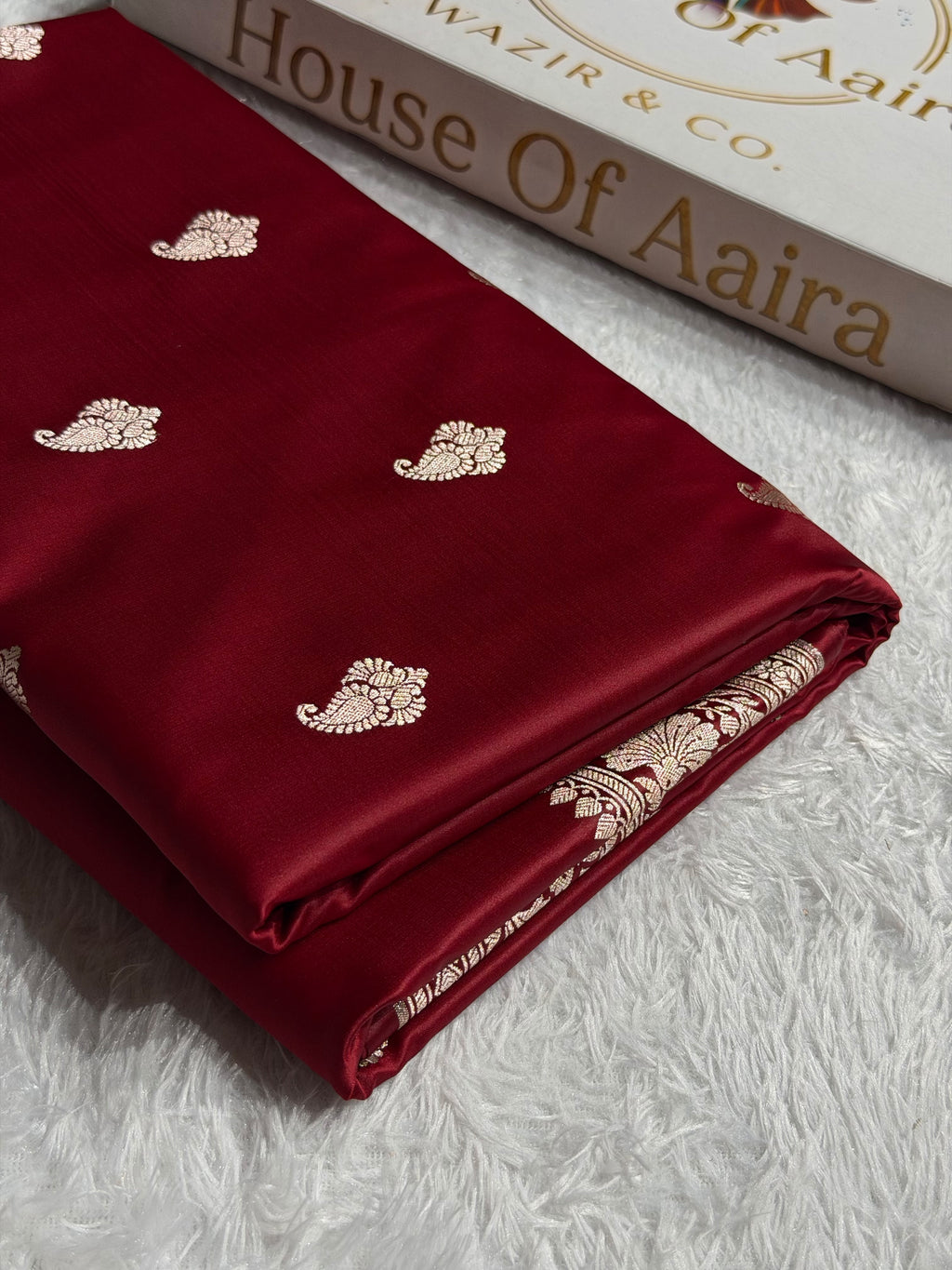 Banarasi Mashru Satin Silk Saree Booti Pattern in Maroon Shades MSK06