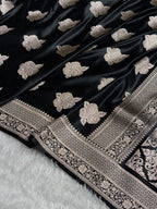 Banarasi Mashru Satin Silk Saree Boota Pattern Black Shades MSK15